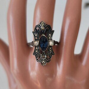 Vintage Marcasite, Rhinestone & Sterling Art Deco Ring